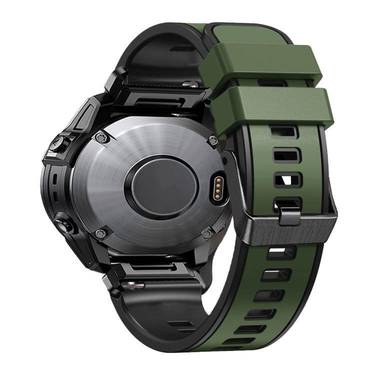 Compatible with Garmin Fenix 7 22mm Plain Weave Two-Color Quick Release Silicone Watch Band(Army Green)