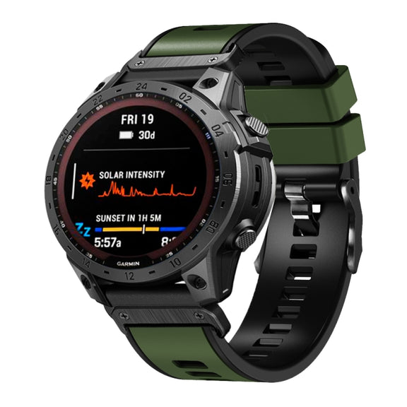 Compatible with Garmin Fenix 7 22mm Plain Weave Two-Color Quick Release Silicone Watch Band(Army Green)