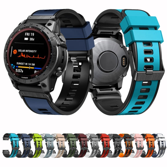 Compatible with Garmin Fenix 7 22mm Plain Weave Two-Color Quick Release Silicone Watch Band(Grey)