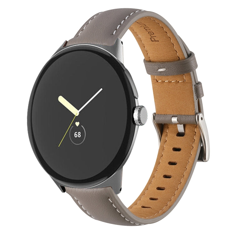 For Google Pixel Watch Pointed Tail Stitching Genuine Leather Watch Band(Brown Gray) - free shipping - PMC TechLife - Order now!