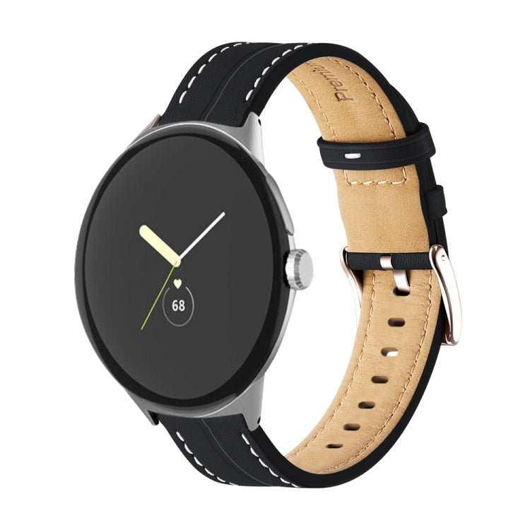 For Google Pixel Watch Grooved Genuine Leather Watch Band(Black) - free shipping - PMC TechLife - Order now!