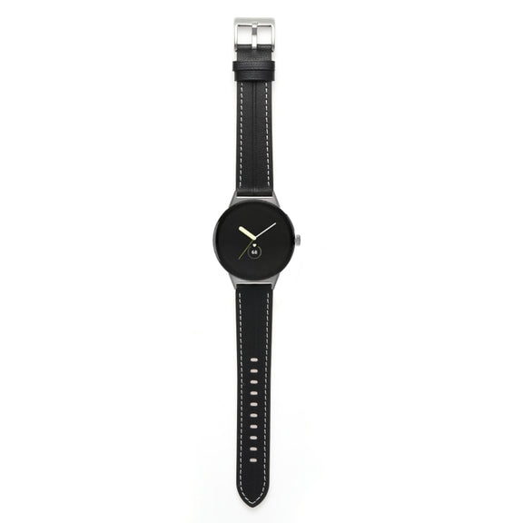 For Google Pixel Watch Grooved Genuine Leather Watch Band(Black)