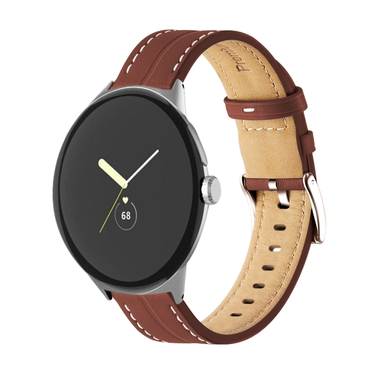 For Google Pixel Watch Grooved Genuine Leather Watch Band(Brown) - free shipping - PMC TechLife - Order now!