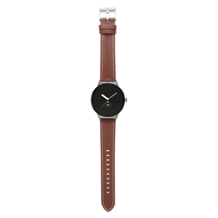 For Google Pixel Watch Grooved Genuine Leather Watch Band(Brown) - free shipping - PMC TechLife - Order now!