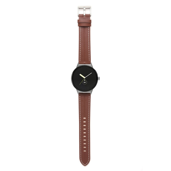 For Google Pixel Watch Grooved Genuine Leather Watch Band(Brown)