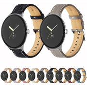 For Google Pixel Watch Grooved Genuine Leather Watch Band(Brown)
