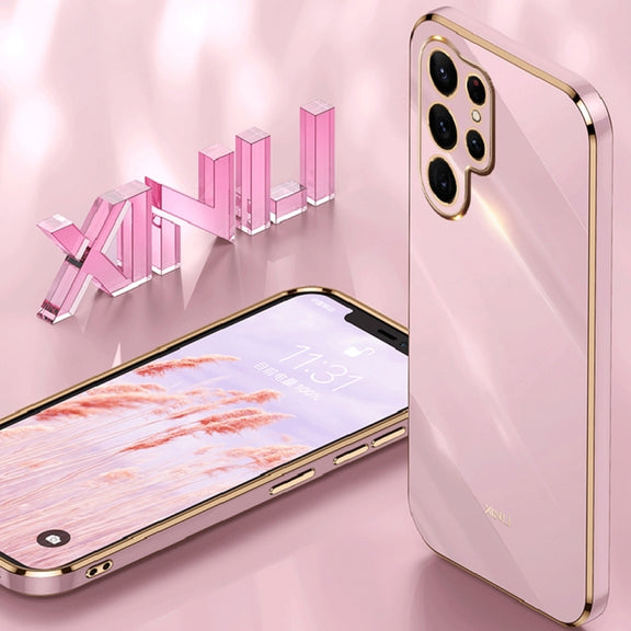 For Samsung Galaxy S22 Ultra 5G XINLI Straight Edge 6D Electroplate TPU Phone Case(Cherry Purple)