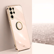 For Samsung Galaxy S23 Ultra 5G XINLI Straight Edge 6D Electroplate TPU Phone Case with Ring Holder(Pink)
