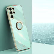 For Samsung Galaxy S23 Ultra 5G XINLI Straight Edge 6D Electroplate TPU Phone Case with Ring Holder(Mint Green)