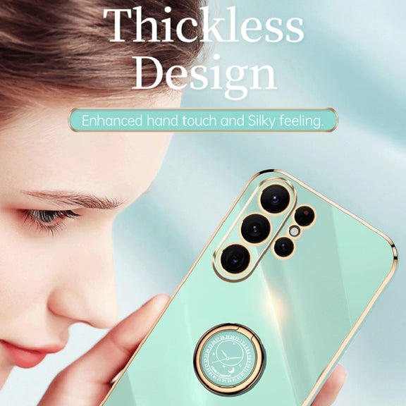 For Samsung Galaxy S23 Ultra 5G XINLI Straight Edge 6D Electroplate TPU Phone Case with Ring Holder(Pink)