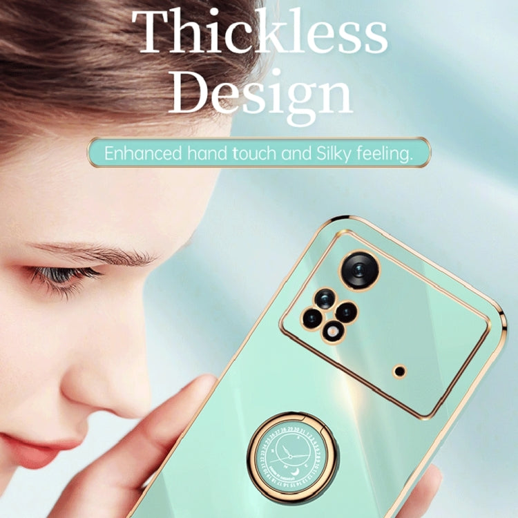 For Xiaomi Poco X4 Pro 5G XINLI Straight Edge 6D Electroplate TPU Phone Case with Ring Holder(Pink)