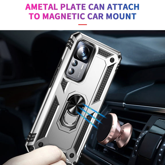 For Xiaomi 12T / 12T Pro Shockproof TPU + PC Phone Case with Holder(Silver)