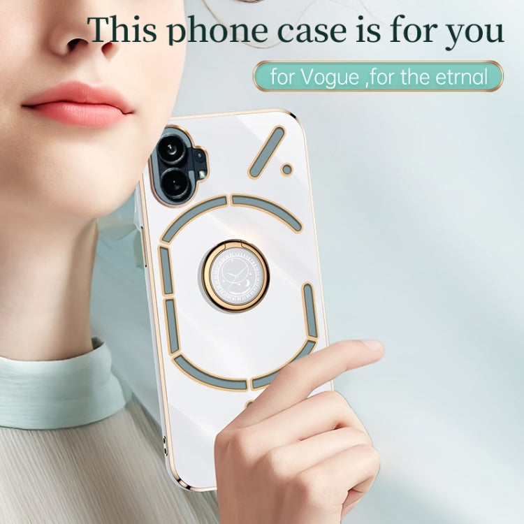 For Nothing Phone 1 XINLI Straight Edge 6D Electroplate TPU Phone Case with Ring Holder(White) - Nothing Cases by PMC TechLife | Online Shopping South Africa | PMC TechLife | Buy Now Pay Later Mobicred