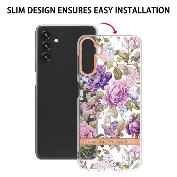 For Samsung Galaxy A14 5G Flowers and Plants Series IMD TPU Phone Case(Purple Peony)