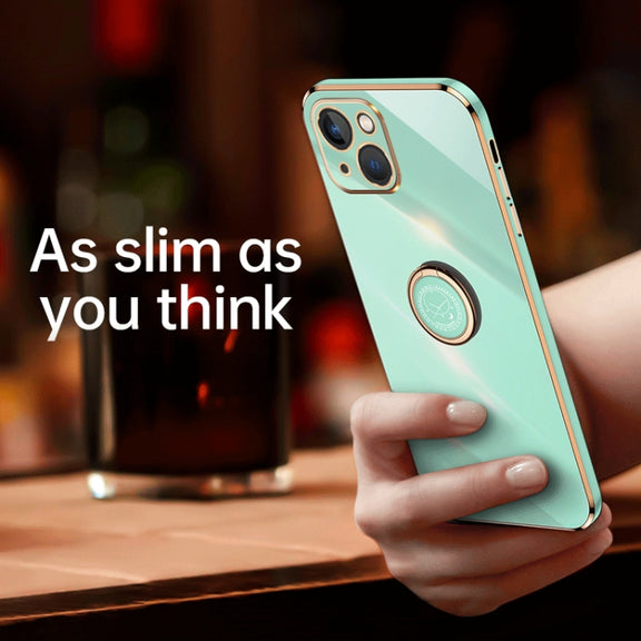 For iPhone 13 XINLI Straight Edge 6D Electroplate TPU Phone Case with Ring Holder(Cherry Purple)