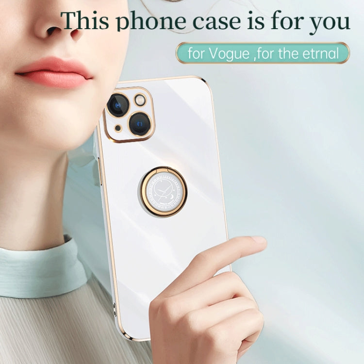 For iPhone 13 XINLI Straight Edge 6D Electroplate TPU Phone Case with Ring Holder(Celestial Blue)