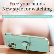 For iPhone 13 XINLI Straight Edge 6D Electroplate TPU Phone Case with Ring Holder(Celestial Blue)