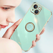 For iPhone 13 XINLI Straight Edge 6D Electroplate TPU Phone Case with Ring Holder(Celestial Blue)