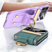 For Samsung Galaxy Z Flip3 5G GKK Ultrathin Shockproof Phone Case with Ring Holder / Wrist Strap(Black)