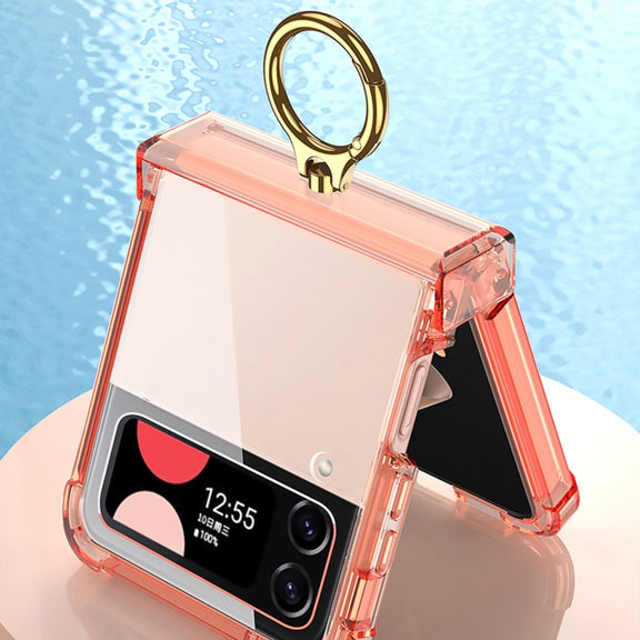 For Samsung Galaxy Z Flip4 GKK Airbag Hinge Shockproof Phone Case with Ring Holder(Transparent)