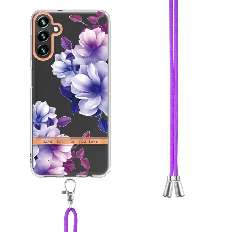 For Samsung Galaxy A14 5G Flowers and Plants Series IMD TPU Phone Case with Lanyard(Purple Begonia) - free shipping - PMC TechLife - Order now!