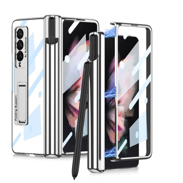 For Samsung Galaxy Z Fold3 5G GKK Magnetic Fold Hinge Shockproof Phone Case with Pen Slots(Silver)
