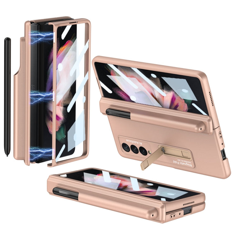 For Samsung Galaxy Z Fold3 5G GKK Full Coverage Magnetic Fold Hinge Shockproof Phone Case with Pen Slots(Gold) - free shipping - PMC TechLife - Order now!