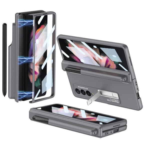For Samsung Galaxy Z Fold3 5G GKK Full Coverage Magnetic Fold Hinge Shockproof Phone Case with Pen Slots(Grey)
