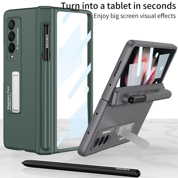 For Samsung Galaxy Z Fold3 5G GKK Full Coverage Magnetic Fold Hinge Shockproof Phone Case with Pen Slots(Grey)