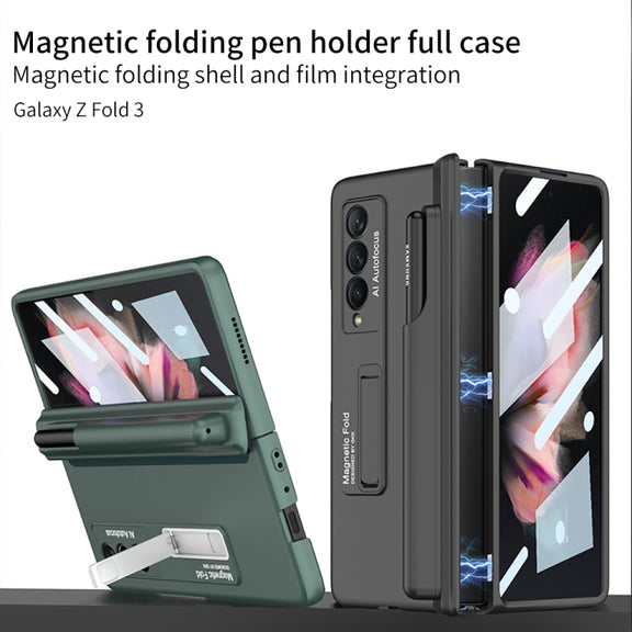 For Samsung Galaxy Z Fold3 5G GKK Full Coverage Magnetic Fold Hinge Shockproof Phone Case with Pen Slots(Gold)