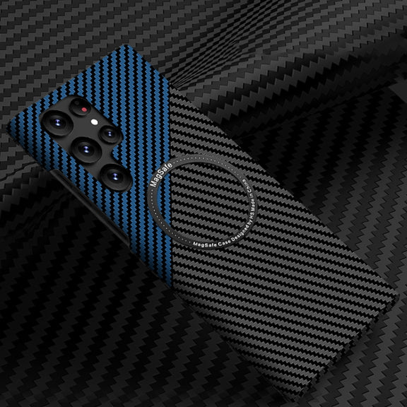For Samsung Galaxy S23 Ultra 5G Carbon Fiber Texture MagSafe Magnetic Phone Case(Black Blue) - Galaxy S23 Ultra 5G Cases by PMC TechLife | Online Shopping South Africa | PMC TechLife