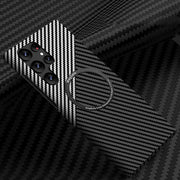 For Samsung Galaxy S23 Ultra 5G Carbon Fiber Texture MagSafe Magnetic Phone Case(Black Silver)