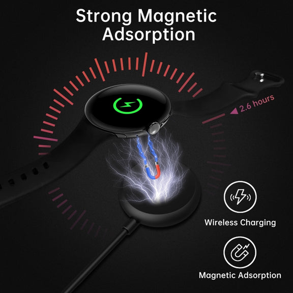 For Google Pixel Watch USB Port Smart Watch Magnetic Charging Cable, Length: 1m(Black)