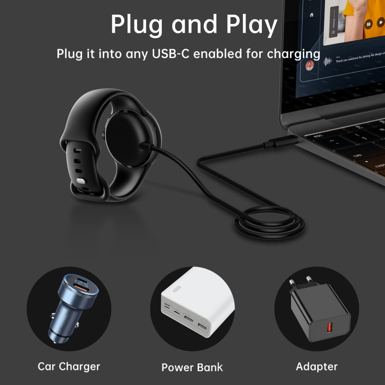 For Google Pixel Watch USB Port Smart Watch Magnetic Charging Cable, Length: 1m(Black)