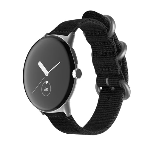 For Google Pixel Watch Woven Nylon Steel Buckle Watch Band(Black+Silver) - free shipping - PMC Jewellery - Order now!