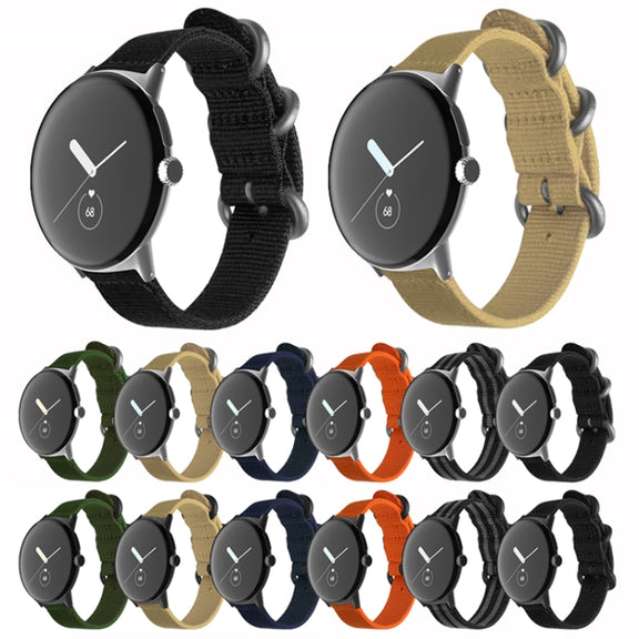 For Google Pixel Watch Woven Nylon Steel Buckle Watch Band(Black+Silver)