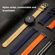 For Google Pixel Watch Woven Nylon Steel Buckle Watch Band(Black+Silver)
