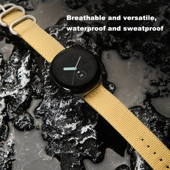 For Google Pixel Watch Woven Nylon Steel Buckle Watch Band(Black+Silver)