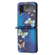For Samsung Galaxy Z Flip4 Colored Drawing Invisible Magnetic Leather Phone Case(Gold Butterfly)