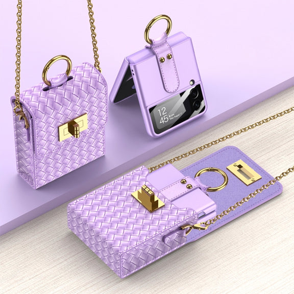 GKK Mini Backpack Slim Phone Bag with Ring For Samsung Galaxy Z Flip3 5G/Z Flip4/Huawei P50 Pocket(Purple)