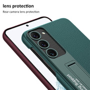 For Samsung Galaxy S23 5G GKK Plain Leather Shockproof Phone Case with Holder(Black)