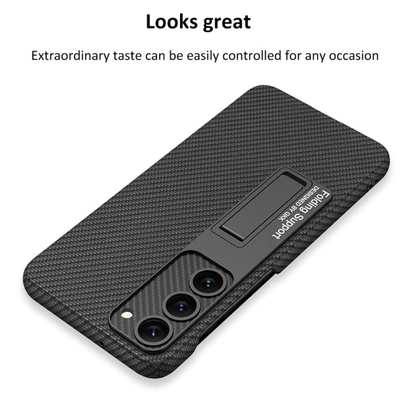For Samsung Galaxy S23+ 5G GKK Plain Leather Shockproof Phone Case with Holder(Forest Green)