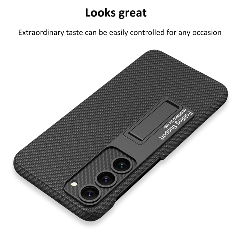 For Samsung Galaxy S23+ 5G GKK Plain Leather Shockproof Phone Case with Holder(Forest Green)