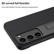 For Samsung Galaxy S23+ 5G GKK Plain Leather Shockproof Phone Case with Holder(Forest Green)