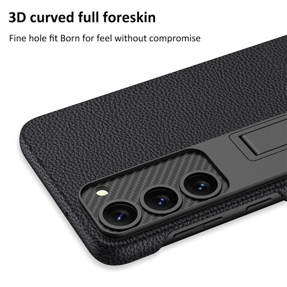 For Samsung Galaxy S23+ 5G GKK Plain Leather Shockproof Phone Case with Holder(Forest Green)