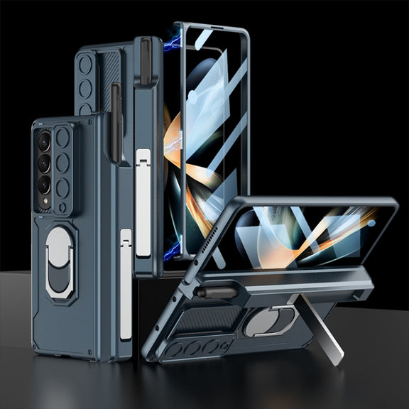 For Samsung Galaxy Z Fold4 GKK Integrated Magnetic Folding Phone Case with Pen Case(Green)