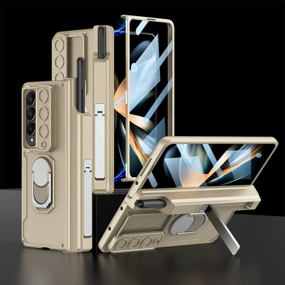 For Samsung Galaxy Z Fold4 GKK Integrated Magnetic Folding Phone Case with Pen Case(Champagne Gold)