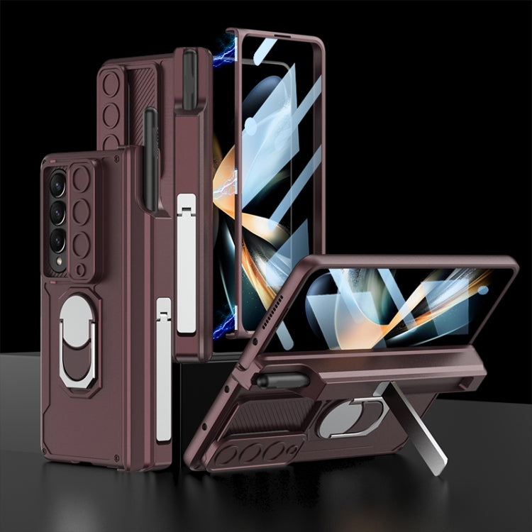 For Samsung Galaxy Z Fold4 GKK Integrated Magnetic Folding Phone Case with Pen Case(Wine Red) - Galaxy Z Fold4 5G Cases by GKK | Online Shopping South Africa | PMC TechLife | Buy Now Pay Later Mobicred