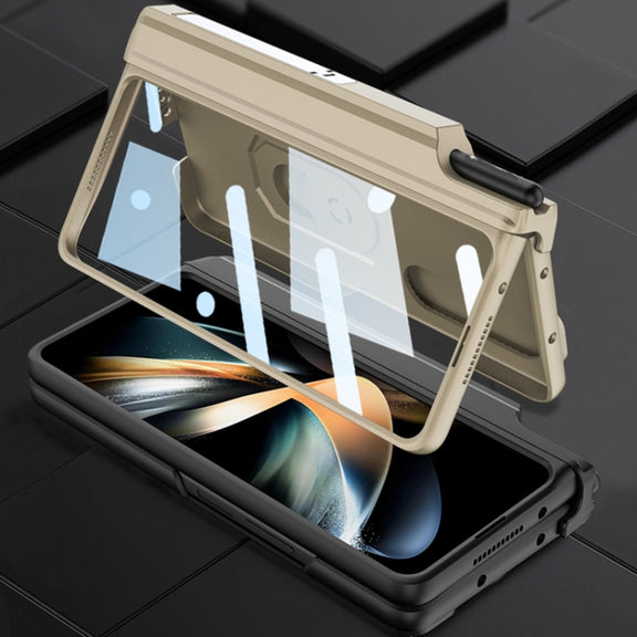 For Samsung Galaxy Z Fold4 GKK Integrated Magnetic Folding Phone Case with Pen Case(Champagne Gold)