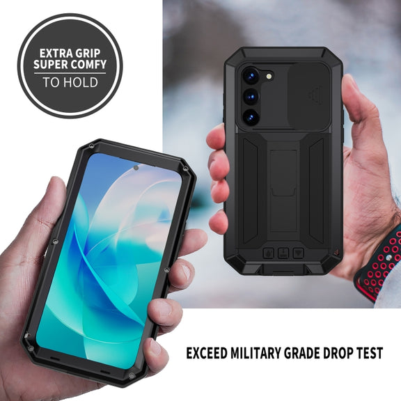 For Samsung Galaxy S23 5G R-JUST Sliding Camera Design Life Water-resistant Dustproof Shockproof Phone Case(Black)